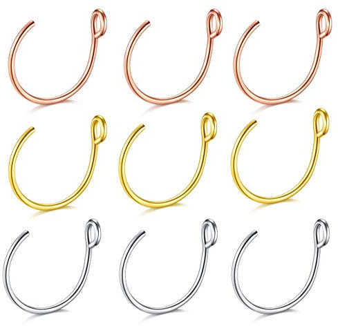 D.Bella Fake Nose Ring, 20G Faux Piercing Jewelry 8mm Fake Nose Ring Hoop for Faux Lip Septum Nose Ring Set
