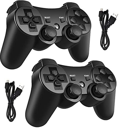 Hovlian Wireless Controller for PS3, Built-in Dual Vibration Gaming Remote Joystick Compatible with Playstation 3,with Charger Cable Cord(Black 2 Pack)
