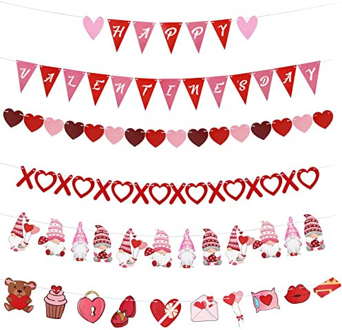 6 Stück Valentinstag Dekorationen Happy Valentine's Day Banner Valentinstag Dekor Herz Girlande Zwerge Girlande Banner Valentinstag Wimpelkette Banner für Valentinstag Hochzeit Verlobung Party