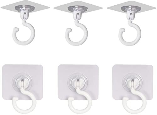 YUTOU 360° Drehbar Deckenhaken Selbstklebend 6 Stücke Ohne Bohren Handtuchhaken Wasserdicht Kleiderhaken Starke Transparent Wandhaken für Decken, Wand, Kleiderkastens (Max.5kg)