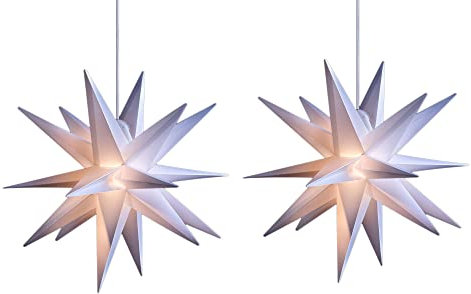 Novaliv 2er Sparset Weihnachtssterne LED Dekosterne 25cm Weiss für AUSSEN Kabel mit Trafo 3D Stern 18 Zackig Leuchtstern Weihnachtslicht Winterbeleuchtung 3D Stern Weihnachtslicht
