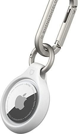 RHINOSHIELD Case für AirTag mit Schlüsselring & Karabiner | Kratzfest, sicherer Sitz, Rundumschutz, Schlüsselanhänger für Schlüssel, Rucksack, Koffer, Geldbörse & mehr - Weiß
