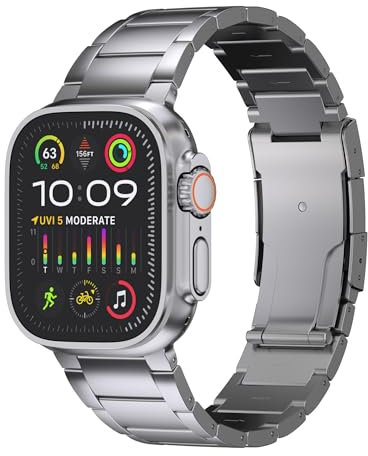 Ultra Supply Co. Cinturino in titanio da 49 mm compatibile con Apple Watch Ultra 2 e 1, cinturino regolabile in metallo, chiusura pieghevole, impermeabile, taglia unica, durevole, leggero, titanio