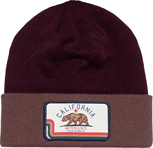 King Kerosin Herren Strickmütze Frontpatch Wintermütze Stretch Wärmend Watch Cap Beanie California Motor State