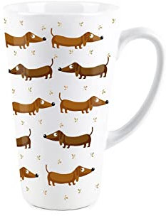 Purely Home Taza de café con diseño de perro salchicha, de cerámica blanca, regalo de té y café