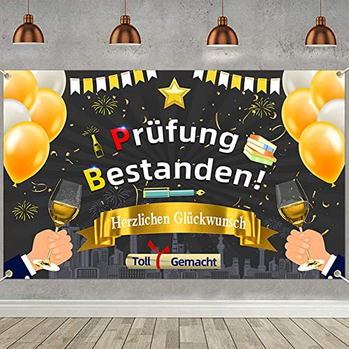 Prüfung Bestanden Banner für Gratulation Abschluss Dekoration, Graduierung Prüfung Bestanden Hintergrund Garten Dekoration, Graduation Abschluss Deko für Bachelor Master Arzt, 180 x 110cm