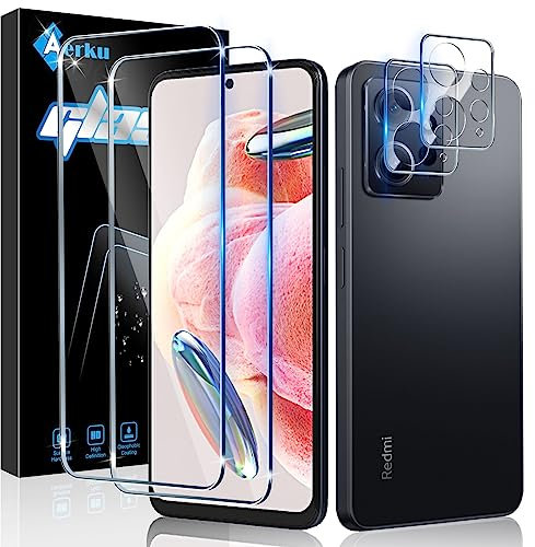 Aerku Verre Trempé pour Xiaomi Redmi Note 12 4G avec Caméra Arrière Protecteur [2+2 Pièces], Dureté 9H [Sans Bulles] [Ultra HD] Ultra Résistant Film Vitre Trempé Protection écran