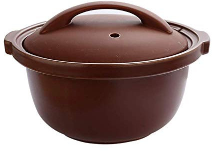 Cazuela de cerámica de Olla de Barro, Olla Profunda con Tapa y asa Braiser Pan Utensilios de Cocina saludables para estofar Bibimbap de cocción Lenta Marrón 3.7Quart