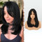 FESHFEN Lang Perücken mit Pony, Damen Perücken Natürlich Schwarz Synthetik Haar Natürlicher Look Kunsthaar Haarperücke für Frauen für Tägliche Party Cosplay 45 cm