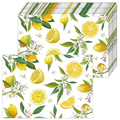 50 tovagliette di Carta con Limone, tovagliette USA e Getta Tropicale Frutta tovagliette in Carta Gialle Limoni Decorazione stagionale per Vacanza, Feste, cene, Tavolo da Pranzo, 40x28 cm