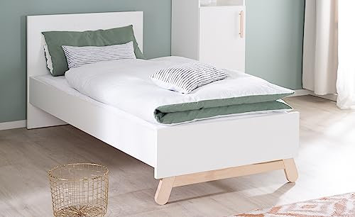 roba Jugendbett 'Clara' 90 x 200 cm, für Kinder- und Jugendzimmer, Dekor weiß & Buchenfüße aus Echtholz