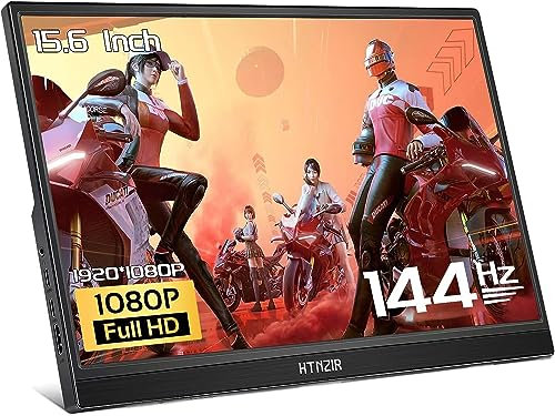 HTNZIR Monitor portátil de 15,6 Pulgadas, 144 Hz, 1080P FHD con HDR, Segunda Pantalla Externa para Ordenador portátil, PC, PS5, Mac, Raspberry Pi, Xbox, Switch, Altavoz Incorporado y Soporte