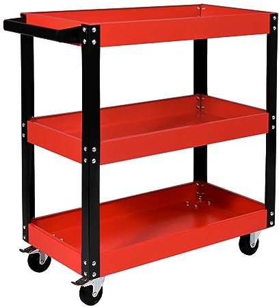Carro de Herramientas con Ruedas vacío Carro de Taller mecánico para Herramientas con 3 Bandejas de Almacenamiento y Asa Lateral para Garaje Mecánico Hogar. 70 x 35 x 76 cm