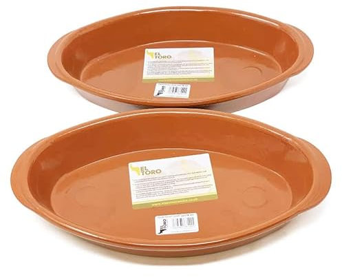 Verano Spanish Ceramics El Toro Authentic Terracotta Cookware Oval Oven Oven Dishes - Home Café Restaurant Cooking Dining Oven Baking Tapas Pie Casserole Lasagne Dishware - Set of 2 x 32cm
