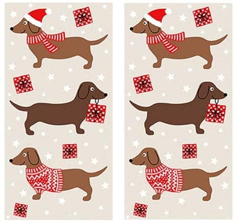 20 einzelne Taschentücher Weihnachten Dackel im Weihnachtsoutfit. 2 Packungen mit 10 einzelnen Papiertaschentücher bedruckt als Geschenk.