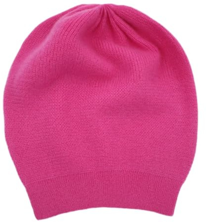 WaySoft Beanie aus 100 % Kaschmir für Damen in einer Geschenkbox, übergroße Damenmütze, Pink Glo, Einheitsgröße