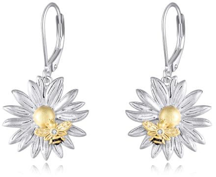 POPLYKE Biene Gänseblümchen Leverback Ohrringe Sterling Silber Leverback Ohrringe Blumenschmuck Geschenk für Mädchen (Gänseblümchen)