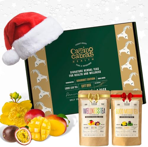 TEE SET GESCHENK - Gute Laune Tee & Detox Tee - Wellness Geschenke für Frauen & Männer - Grüner Tee Lose, Weißer Tee, Johanniskraut, Salbei, Kurkuma, Tulsi - Kräutertee - Tee Box 2x100g