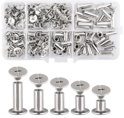 160Pcs Chicago Screws,Book Binding Rivets,Rivet Chicago Binding Screws,Cross Head Chicago Button Screws for Leather Belt DIY Book Scrapbook Albums Bookbinding(Silver,4/5/6/8/10/12/15mm)