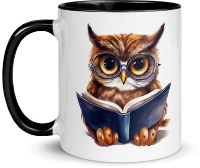 Chatcripant - Tasse Eule Owl Design Kaffee Tee Tiere Original Grafik Paar Geschenk Umarmung Natur Vögel Greifvögel Lesebuch Lesebuch Frauen Emailie (Eulenleser)