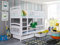 KEF Tom Etagenbett Kinder 80x160 cm - Holz Kinderbett - für Zwei Kinder - Holzbett mit Schubladen - Massivholz Kinder Bett mit Lattenrost - Weiß - ohne Matratze - Leiter Links