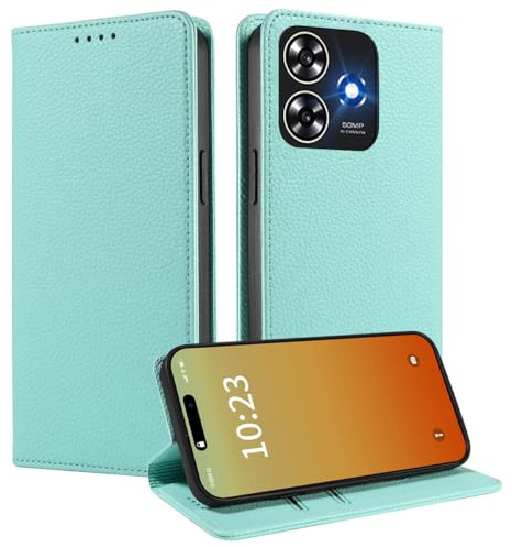 MOJIA Hülle für ZTE Blade A73 4G / V50S, [Starker Magnetverschluss] Premium PU Leder Wallet Case Flip Handyhülle, Kartenhalter Multifunktionshülle. Minzgrün