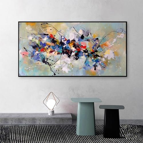Art abstrait moderne - Bloc de peinture à l'huile - Grand format XXL - Tableau mural décoratif pour salon, appartement, cuisine, cadre (A, 70 x 140 cm)