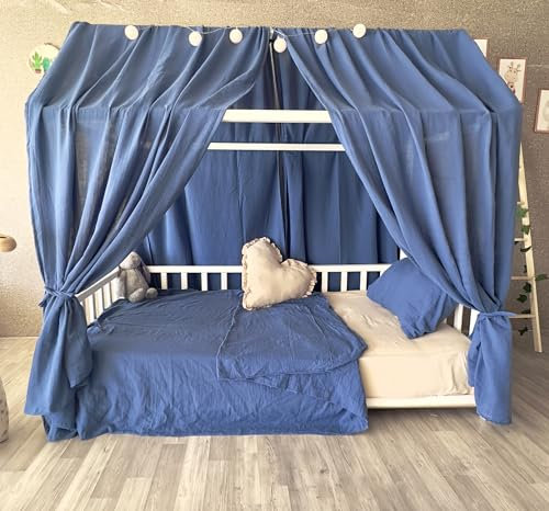 Baby Fancyroom extra breiter Betthimmel für Kinderbett Hausbett Himmel Vorhang Baldachin 100% Baumwolle (Navy Blau, 360cm)