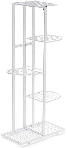 flower standMetal Plant Stand 5 Tier 6 Pots Multiple Display Shelves Tall Jardiniere Planter for Balcony Garden Indoor Outdoor One Size White