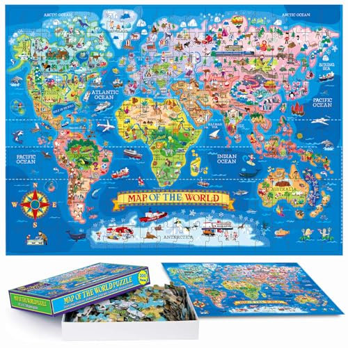 Educational & Learning World Map Jigsaw Puzzle, Geography Puzzle with Continents & Countries - learn world map Jigsaw for Kids Age 7+, Fun Activity for the for Children (World Map)