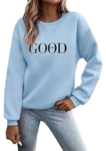 Generisch Pullover Damen Sweatshirt Briefe Drucken Langarm Rundhals Pulli Herbst Winter Frauen Buchstaben Druck Locker Casual Oberteil Sport Streetwear Sweatshirts ohne Kapuze Bluse Tops