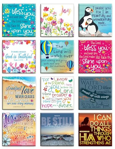 Christian Magnets for fridge, Set of 12 metal inspirational magnets, designed in England, with Bible Verses. Christian Gifts for Women and men, by Just Cards Direct