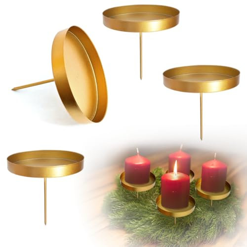 VOPIWOZ Adventskranz Kerzenhalter Metall, Kerzen Adventskranz 4er Set, Kerzenhalter Stumpenkerzen, Kerzenständer Gold für Kerzenhalter für Adventskranz und Stabkerzen mit Dorn 4Kerzenständer