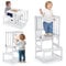 COSYLAND 3-in-1 Lernturm für Kinder - Klappbarer Learning Tower mit Tafel - Multifunktionaler, Faltbarer Holz-Lernturm für Küche, Tisch und Bad, ab 18 Monaten (Weiß)