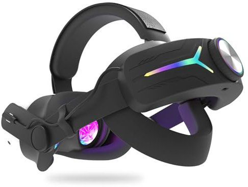 Adjustable Comfort Headband RGB Charging Headstrap VR Accessories for Meta Quest 3S 12000 mAh Electric Gaming Headband (black with battery)