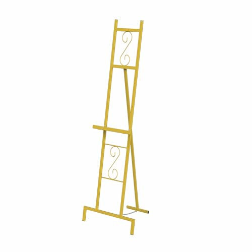 OUSHENG Gold Easel Stand, Large Metal Entryway Wedding Welcome Sign Holder, Adjustable Free Standing Art Mirror Frame Rack with Chain Support for Painting Picture Display Party, 17 x 17 x 58