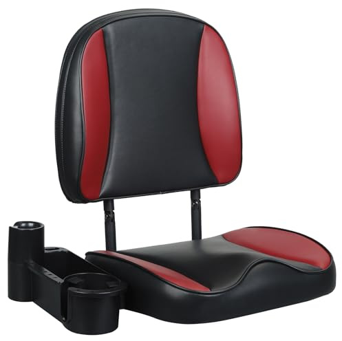 ERGOSEAT Folding Boat Seat Low Back Fishing Boat Seats with Cup Holder, Black/Red/Black