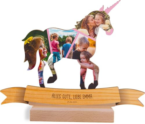 Einhorn Geschenk personalisiert - Foto Holzbild - Einhorn Geschenke, Geschenk Mädchen 8 Jahre, Einhorn Geburtstagsgeschenk, Geschenk Mädchen 6 Jahre, Einhorn Geschenke zum Geburtstag, Fotomosaik