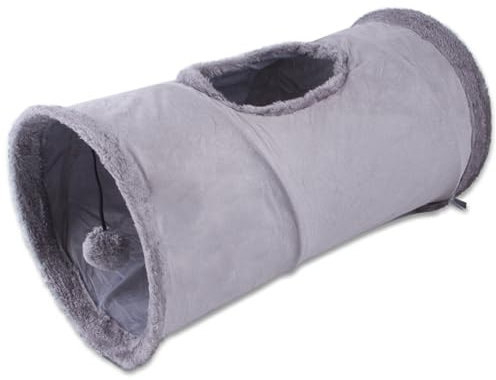 Katzentunnel 20x10 Zoll Flauschiger Katzen -Tunnel -Bett Falten graues Katzen -Katze Hideaway mit hängenden Kugel, Katzentunnel für Innenkatzen