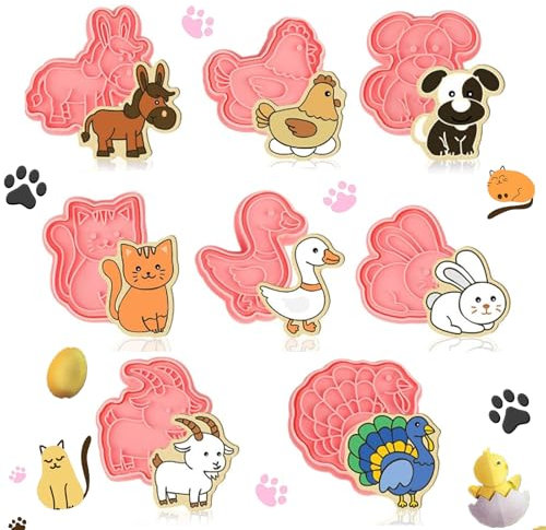 8 Pcs Tier Keksausstecher Kinder 3D Cookie Cutter Keksausstecher Ausstechformen Kuchen Backen Werkzeug Plätzchenausstecher für Backen DIY Fondant Schokoladen Tortendeko