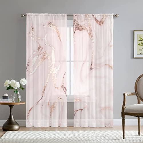 Mateju Tende per Interni Trasparenti Moderne 2 Pezzi, Marmo Tende Voile Semi Trasparenti Sheer Tendoni per Salotto per Balcone Camera da Letto (rosa chiaro,108L X 245A cm (2 Pannell)