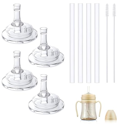 4 Pack Replacement Straw Compatible with Grosmimi Straw Cup Stage2, 2 pcs Cleaning Brush Included, BPA Free, Silicone Straws kit Replacements Soft Silicone Straws