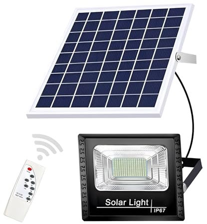 Projecteur solaire d'extérieur 100 W 800 W avec télécommande 6 000 K LED lumineuse IP67 étanche à l'énergie solaire marche/arrêt automatique du crépuscule à l'aube pour cour, tonnelle, abri de jardin