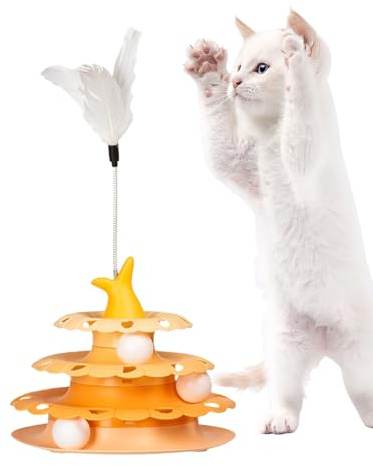 CGACCSD Cat Teaser, Cat Track Balls, Pet Cat Turntable mit Teaserstab – interaktiver Spielturm mit Kätzchenrollen für die Jagd, Übung, Indoor-Spiel