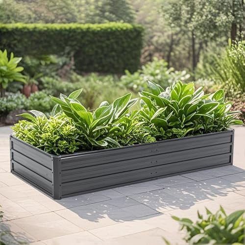 Thanaddo Hochbeet Metall Pflanzbeet, rechteckig Gemüsebeet aus verzinktem Stahl, Gartenbeet Pflanzkasten Pflanzkasten Blumenkasten für Garten & Terrasse, 190x90x34cm, Anthrazit
