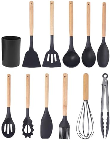Juego De Cubiertos - Juego De Utensilios De Cocina De Silicona - Mesa Volence Set | Cuchara De Espaguetis Antiadherente Con Soporte | Juego De 12 Juegos De Utensilios Para Restaura