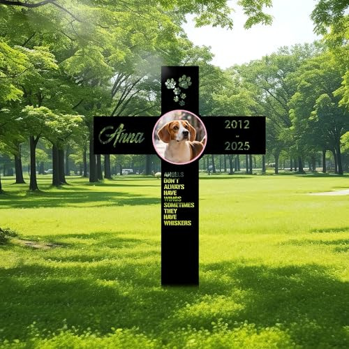 JLSKCN Grabstein Katze für Draußen Personalisiert, Tier Grabstein Katze, Grabsteine Für Haustiere Katze Metall Gedenksteine für Den Garten Grabdekoration Andenken an Den Hund (Cross-1)