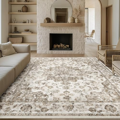 HUGEAR Vintage Braun Groß Teppich Wohnzimmer 300x400cm Retro Rugs for Living Room Weich rutschfest Waschbarer Tepich Kurzflor Schlafzimmer Carpet Living Room Bedroom Esszimmer Teppiche Büro