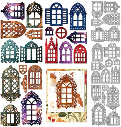 MAYJOYDIY Fensterrahmen Metall Stanzformen Vintage Gotische Fensterstanzungen Viktorianischer Prägeschablone Karbonstahl Schablonen Für Kartengestaltung Scrapbooking Album Handbuch Geschenkdekoration