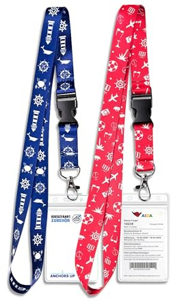Kreuzfahrt Lanyards [2er-Pack] mit wasserdichter, abnehmbarer Kartenhülle – Klarer Cruise Kartenhalter für Bordkarte/Keycard – passend für AIDA, Mein Schiff, MSC & Costa – Rot & Blau